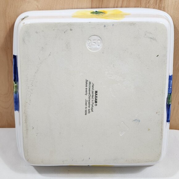 Maxam Italian Daisy Baking Dish 9.5" stoneware square Portugal handpainted flaw - Picture 7 of 9